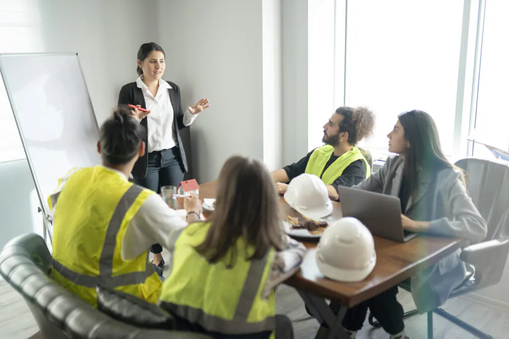 Architects talking about a new project in the office